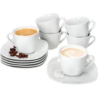 MamboCat Set van 6 LOTTA koffiekopjes 170ml schotels wit porselein