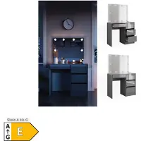 Vicco Kaptafel set met kruk Sherry Grijs 90 cm met spiegel en LED-lichtslinger, Model 41284