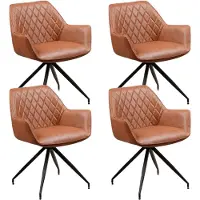 Dimehouse Set van 4 Industriële Eetkamerstoelen Gian Cognac - Met Armleuningen - Kunstleer - Industrieel