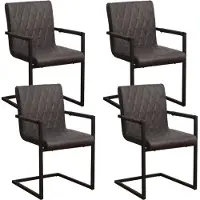 Dimehouse Set van 4 Eetkamerstoelen Ruben Industrieel Antraciet - Kunstleer - Met Armleuningen - Kunstleer - Industrieel