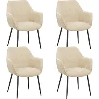 Dimehouse Set van 4 Eetkamerstoelen Sev Beige Chenille Stof - Met Armleuning - Chenille - Scandinavisch & Basic