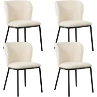 Dimehouse Set van 4 Eetkamerstoelen Tess Wit Bouclé Stof - Zonder Armleuningen - Stof - Scandinavisch & Basic