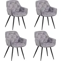 Dimehouse Set van 4 Eetkamerstoelen Velvet Grijs Stof Audrey - Met Armleuningen - Velvet - Industrieel