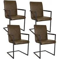 Dimehouse Set van 4 Eetkamerstoelen Bras Industrieel Groen - Met Armleuningen - Kunstleer - Industrieel