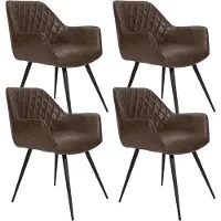 Dimehouse Set van 4 Industriële Eetkamerstoelen Cara Taupe Ruitpatroon - Kunstleer - Met Armleuning - Kunstleer - Industrieel