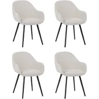 Dimehouse Set van 4 Moderne Eetkamerstoelen Remy Ribstof Crème - Met Armleuningen - Stof - Scandinavisch & Basic