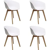 Dimehouse Set van 4 Eetkamerstoelen Herning Scandinavisch Wit – Kunststof en Beukenhout - Kunststof - Scandinavisch & Basic