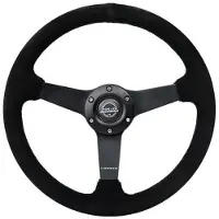 Nrg Sport Steering Wheel (350mm / 1.5in Deep) Black Suede/Black Stitch w/Matte Black Solid Spokes
