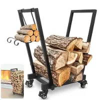 Cheqo Verrijdbaar Houtrek - Metaal - Houtopslag 50 kg - Houtopslag - Brandhoutrek - Houtberging - Haardhoutopslag - Met Wielen