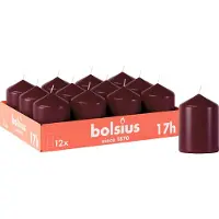 Bolsius - Gladde Stompkaarsen - 12 stuks - Bordeauxrood - 17 branduren - 8 x 5,8 cm