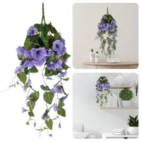 Cheqo Hangende Kunstbloem Petunia - Hangende Plant - Klimop - Decoratieve Kunsttak - Paars Groen - Perfect voor Interieur