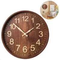 Cheqo Luxe Wandklok Houtlook - Klok voor aan de Wand - Donkerbruin - 30 cm - Kunststof - Stille Klok