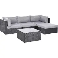 Beliani SANO - Loungeset voor 4 - Zwart - Linkszijdig - PE rotan