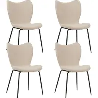 Dimehouse Set van 4 Eetkamerstoelen Sia Beige Bouclé Stof - Zonder Armleuningen - Stof - Scandinavisch & Basic