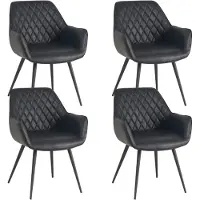 Dimehouse Set van 4 Industriële Eetkamerstoelen Cara Zwart Ruitpatroon - Kunstleer - Met Armleuning - Kunstleer - Industrieel