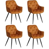Dimehouse Set van 4 Eetkamerstoelen Velvet Okergeel Stof Audrey - Met Armleuningen - Velvet - Industrieel