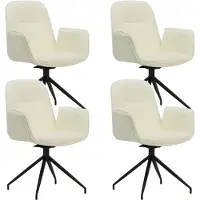 Dimehouse Set van 4 Draaibare Eetkamerstoelen Nela Chenille Crème - Met Armleuningen - Chenille - Design