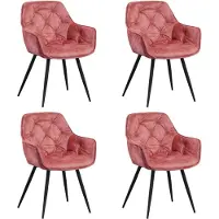 Dimehouse Set van 4 Eetkamerstoelen Velvet Roze Stof Audrey - Met Armleuningen - Velvet - Industrieel