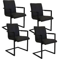 Dimehouse Set van 4 Industriële Eetkamerstoelen Jackson Antraciet - Microvezel - Met Armleuningen - Stof - Industrieel