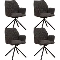 Dimehouse Set van 4 Draaibare Eetkamerstoelen Novan Zwart Chenille – 180° Draaibaar - Chenille - Modern