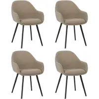 Dimehouse Set van 4 Moderne Eetkamerstoelen Remy Ribstof Taupe - Met Armleuningen - Stof - Scandinavisch & Basic