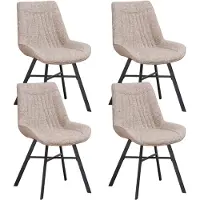Dimehouse Set van 4 Eetkamerstoelen Jada Chenille Stof Beige - Zonder Armleuningen - Chenille - Modern