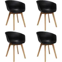 Dimehouse Set van 4 Eetkamerstoelen Herning Scandinavisch Zwart – Kunststof en Beukenhout - Kunststof - Scandinavisch & Basic