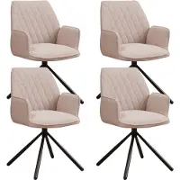 Dimehouse Set van 4 Draaibare Eetkamerstoelen Novan Beige Bouclé – 180° Draaibaar - Stof - Scandinavisch & Basic