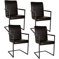 Dimehouse Set van 4 Eetkamerstoelen Bras Industrieel Zwart - Met Armleuningen - Kunstleer - Industrieel