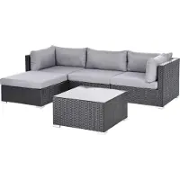 Beliani SANO - Loungeset voor 4 - Zwart - Rechtszijdig - PE rotan