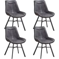 Dimehouse Set van 4 Eetkamerstoelen Jada Antraciet Eco-leer - Zonder Armleuningen - Ecoleer - Industrieel