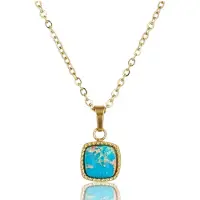 My Bendel - Goudkleurige Ketting met Vierkante Imperial Jasper Hanger - met Luxe Cadeauverpakking | Sieraden Voor Dames
