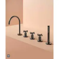 Hotbath Chap C173 Badrandcombinatie 4-gast Met Uitloop - Gepolijst Zwart PVD - Messing - Kranen, Badkranen, Badrandkranen - 8721264694270