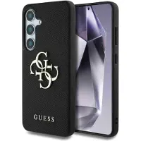 GUESS 4G Metal Logo Saffiano Backcover voor de Samsung Galaxy S25 - Zwart