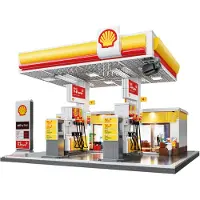 Jamara Constructiespeelgoed - 402857 CaDa Bricks - Diorama Shell Tankstation met Winkel en Wasstraat Bouwstenen set -