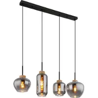 Globo Design Hanglamp Matt 4 Lichts Zwart Met Smoke Glas