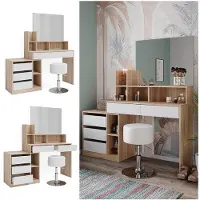 Vicco Kaptafel Anja Wit/Sonoma 139.8 cm met spiegel en kruk, Model 41329