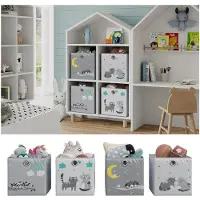 Vicco Opvouwbare box – 30 x 30 cm (katten & vogels motief) Grijs (katten & vogels)