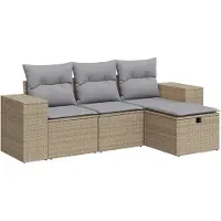 vidaXL 4-delige tuinmeubelset met kussens, beige, polyrotan