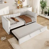 Merax Chaise longue - 90x200 cm (180x200 cm) Gestoffeerd bed met uitschuifbed - slaapbank - zonder matras - fluweel - wit