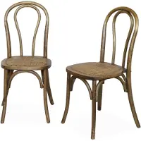Sweeek Vintage rubberhouten en rotan stoelen (set van 2) Verouderd bruin