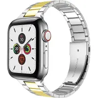 Mobigear Stalen Watch bandje geschikt voor Apple Watch Bandje Vouwsluiting | Lissabon - 42/41/40/38 mm - Goud / Zilver