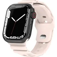 Mobigear Siliconen Watch bandje geschikt voor Apple Watch Bandje Druksluiting | Sport Armor - 49/46/45/44 mm - Sand Pink