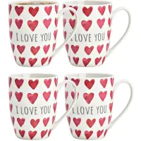 Secret De Gourmet Koffiemokken MR Lover Lover - 4x stuks - Keramiek - wit/rood - 300 ml - 8 x 11 cm - Luxe uitstraling