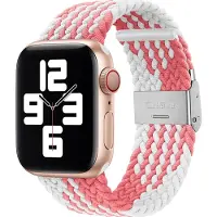 Mobigear Nylon Watch bandje geschikt voor Apple Watch Bandje Klemsluiting | Braided - 42/41/40/38 mm - Wit / Roze