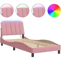 vidaXL Bedframe met LED zonder matras "Hanko" fluweel roze 90x190 cm