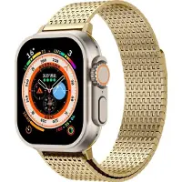 Mobigear Milanese Watch bandje geschikt voor Apple Watch Bandje Magneetsluiting | Premium Loop - 49/46/45/44 mm - Goud