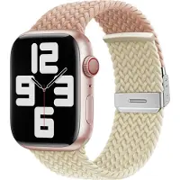 Mobigear Nylon Watch bandje geschikt voor Apple Watch Bandje Klemsluiting | Braided Dual - 49/46/45/44 mm - Roze / Sterrenlicht