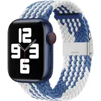 Mobigear Nylon Watch bandje geschikt voor Apple Watch Bandje Klemsluiting | Braided - 49/46/45/44 mm - Wit / Blauw