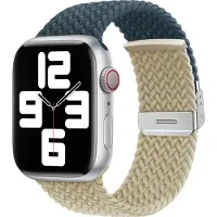Mobigear Nylon Watch bandje geschikt voor Apple Watch Bandje Klemsluiting | Braided Dual - 49/46/45/44 mm - Wit / Blauw